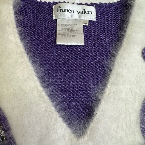 VTG Franco Valerie Angora Rabbit Blend embellished V-Neck Sweater Purple - Picture 4 of 12